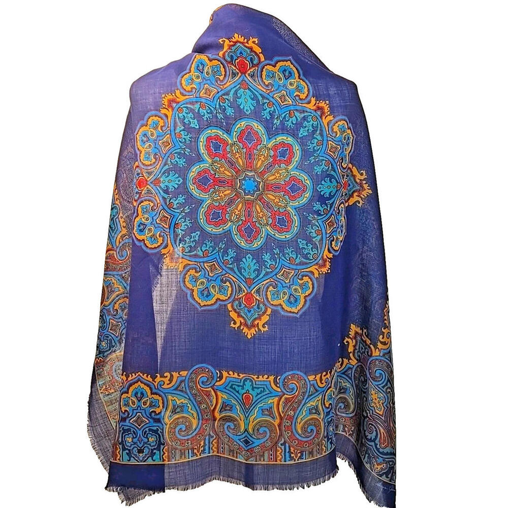 Ginnie Johansen Inc Vintage 1986 Multi Color Wool Scarf 36" Square Signed